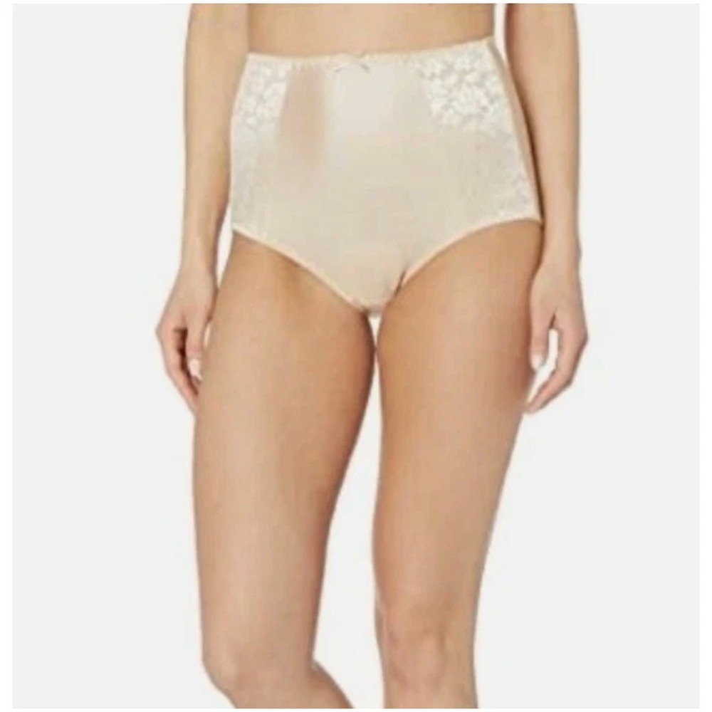 Bali Double Support Brief Panty Lace Panel Nude Beige DFDBBF Size 7 L NWT B025